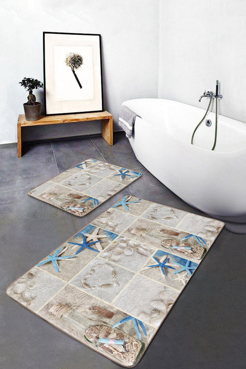 Set di 2 Tappetini da bagno antiscivolo Hulya BPS4 Rectangle Multicolore, 100 x 60 cm / 60 x 50 cm (1)