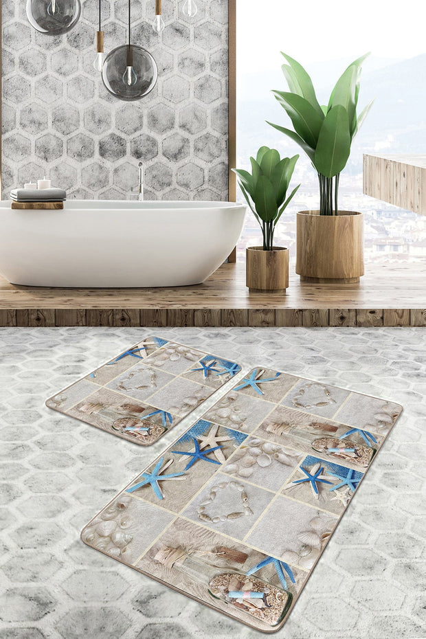 Set di 2 Tappetini da bagno antiscivolo Hulya BPS4 Rectangle Multicolore, 100 x 60 cm / 60 x 50 cm (2)