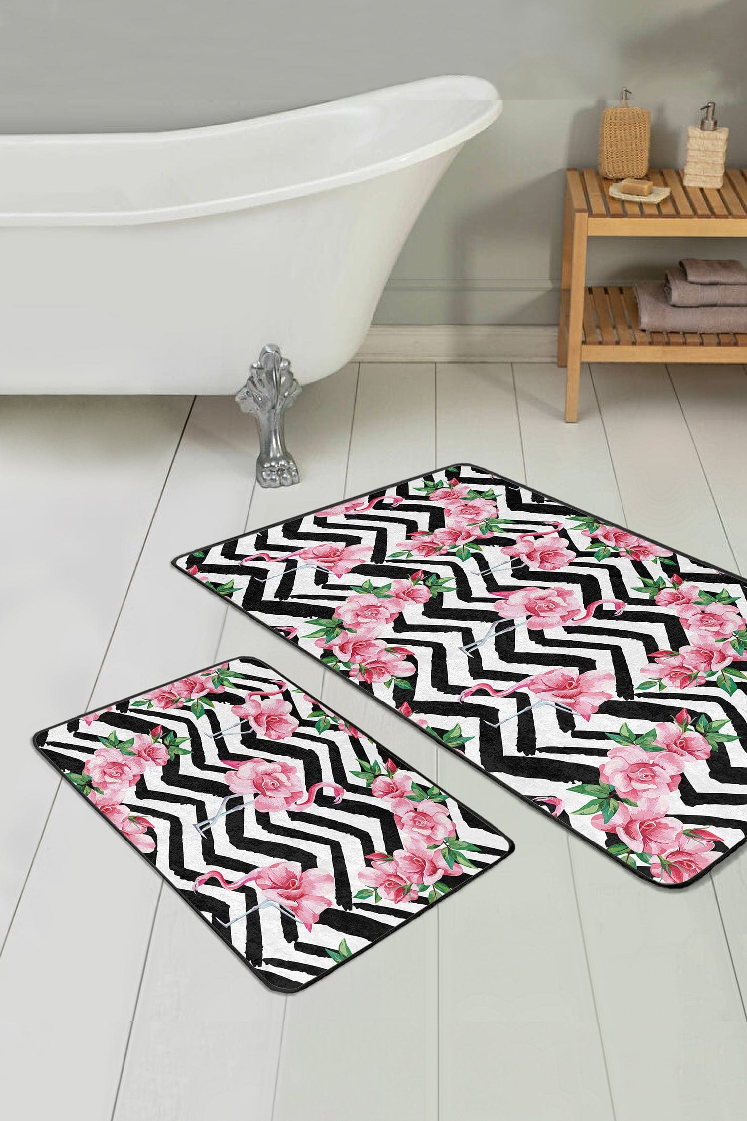 Set di 2 Tappetini da bagno antiscivolo Hulya BPS42 Rectangle Multicolore, 100 x 60 cm / 60 x 50 cm