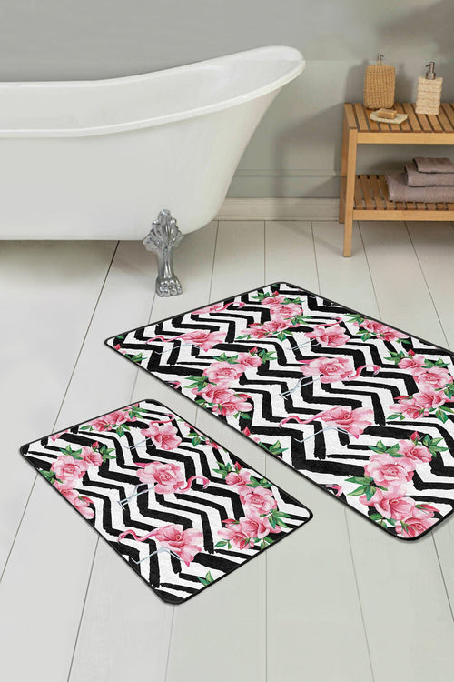 Set di 2 Tappetini da bagno antiscivolo Hulya BPS42 Rectangle Multicolore, 100 x 60 cm / 60 x 50 cm