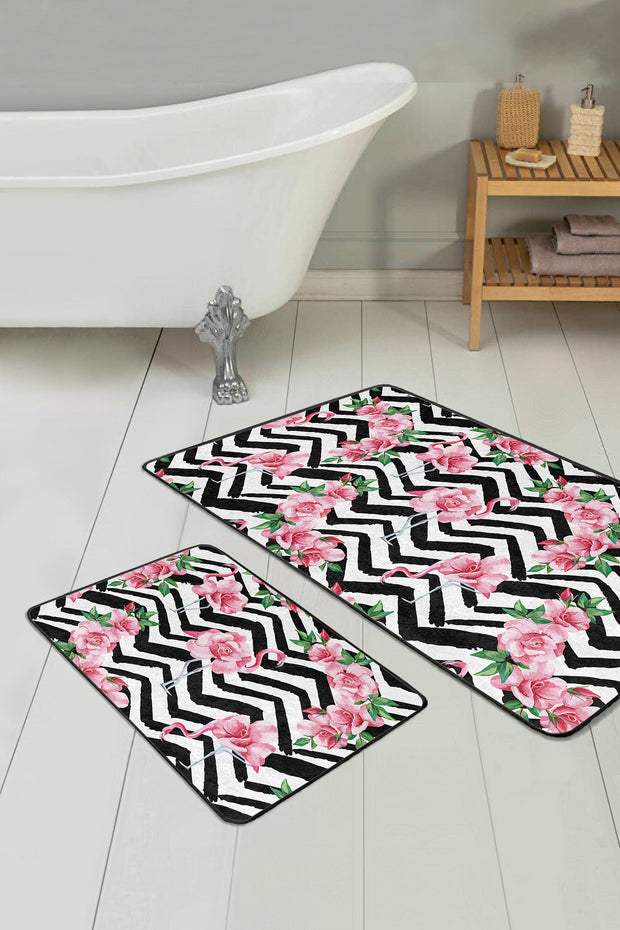 Set di 2 Tappetini da bagno antiscivolo Hulya BPS42 Rectangle Multicolore, 100 x 60 cm / 60 x 50 cm