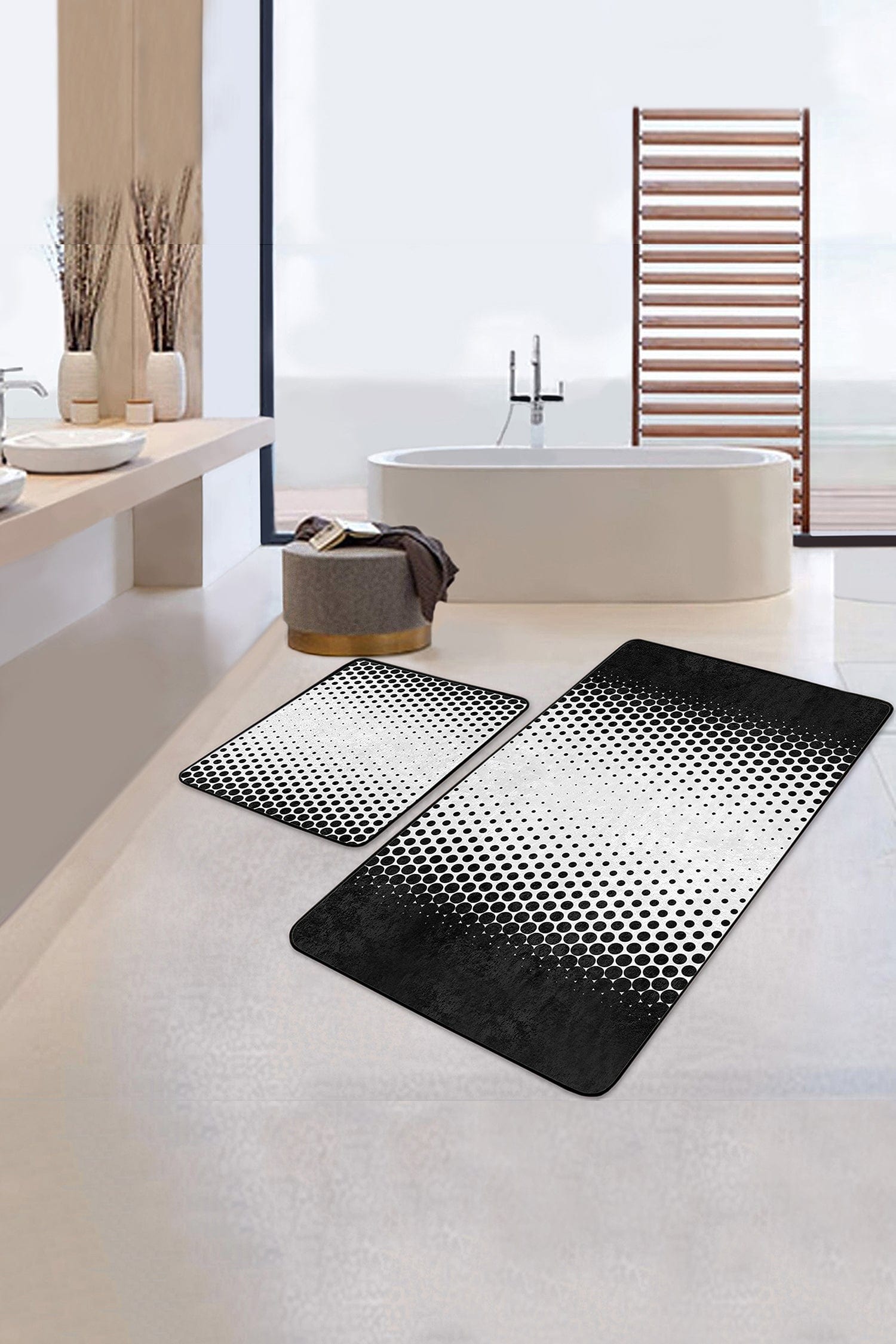 Set di 2 Tappetini da bagno antiscivolo Hulya BPS50 Rectangle Multicolore, 100 x 60 cm / 60 x 50 cm (2)