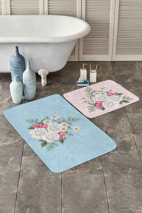 Set di 2 Tappetini da bagno antiscivolo Hulya BPS7 Rectangle Multicolore, 100 x 60 cm / 60 x 50 cm