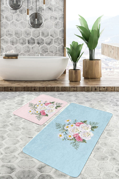 Set di 2 Tappetini da bagno antiscivolo Hulya BPS7 Rectangle Multicolore, 100 x 60 cm / 60 x 50 cm (1)