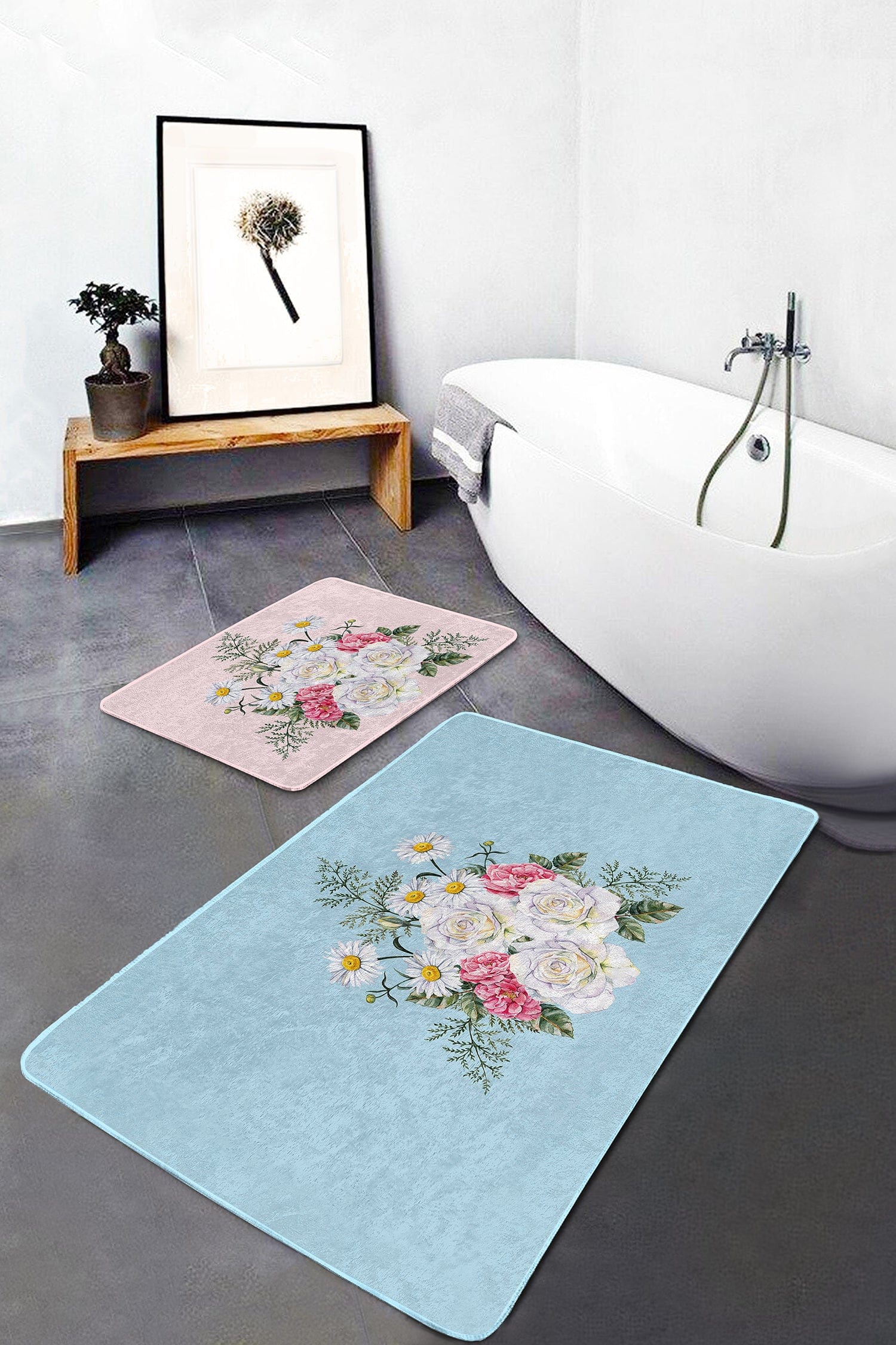 Set di 2 Tappetini da bagno antiscivolo Hulya BPS7 Rectangle Multicolore, 100 x 60 cm / 60 x 50 cm (2)