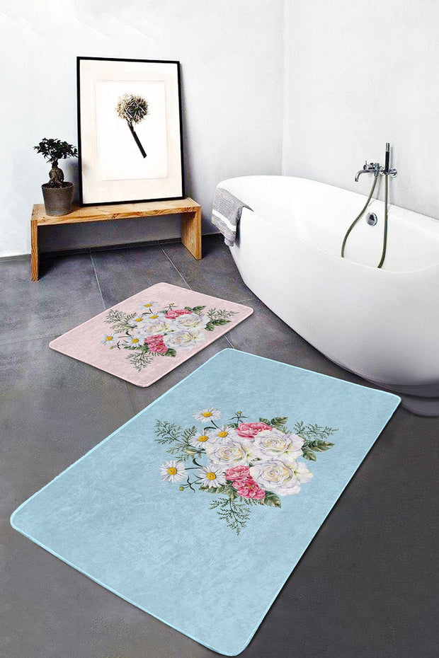 Set di 2 Tappetini da bagno antiscivolo Hulya BPS7 Rectangle Multicolore, 100 x 60 cm / 60 x 50 cm (2)