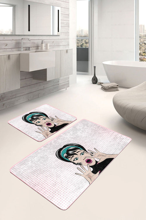 Set di 2 Tappetini da bagno antiscivolo Hulya BPS8 Rectangle Multicolore, 100 x 60 cm / 60 x 50 cm