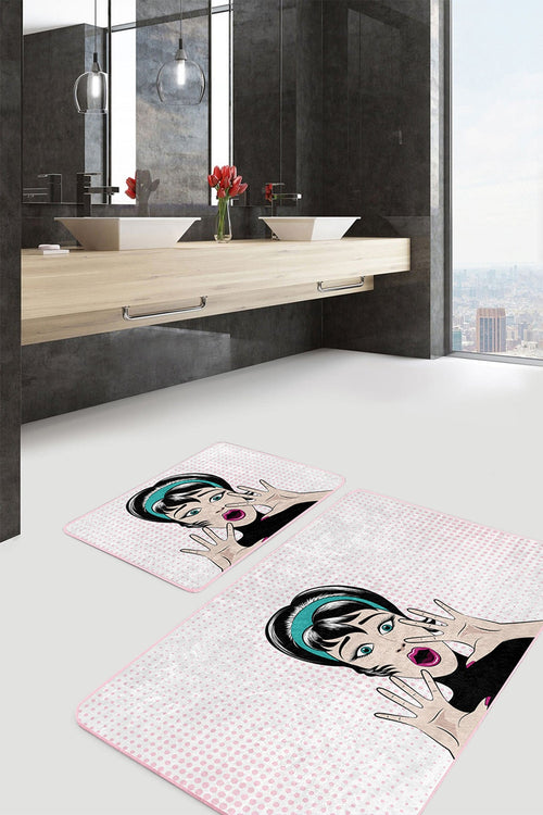 Set di 2 Tappetini da bagno antiscivolo Hulya BPS8 Rectangle Multicolore, 100 x 60 cm / 60 x 50 cm (1)
