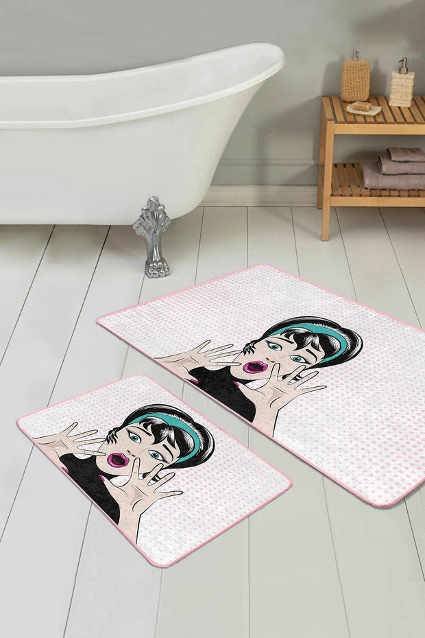 Set di 2 Tappetini da bagno antiscivolo Hulya BPS8 Rectangle Multicolore, 100 x 60 cm / 60 x 50 cm (2)