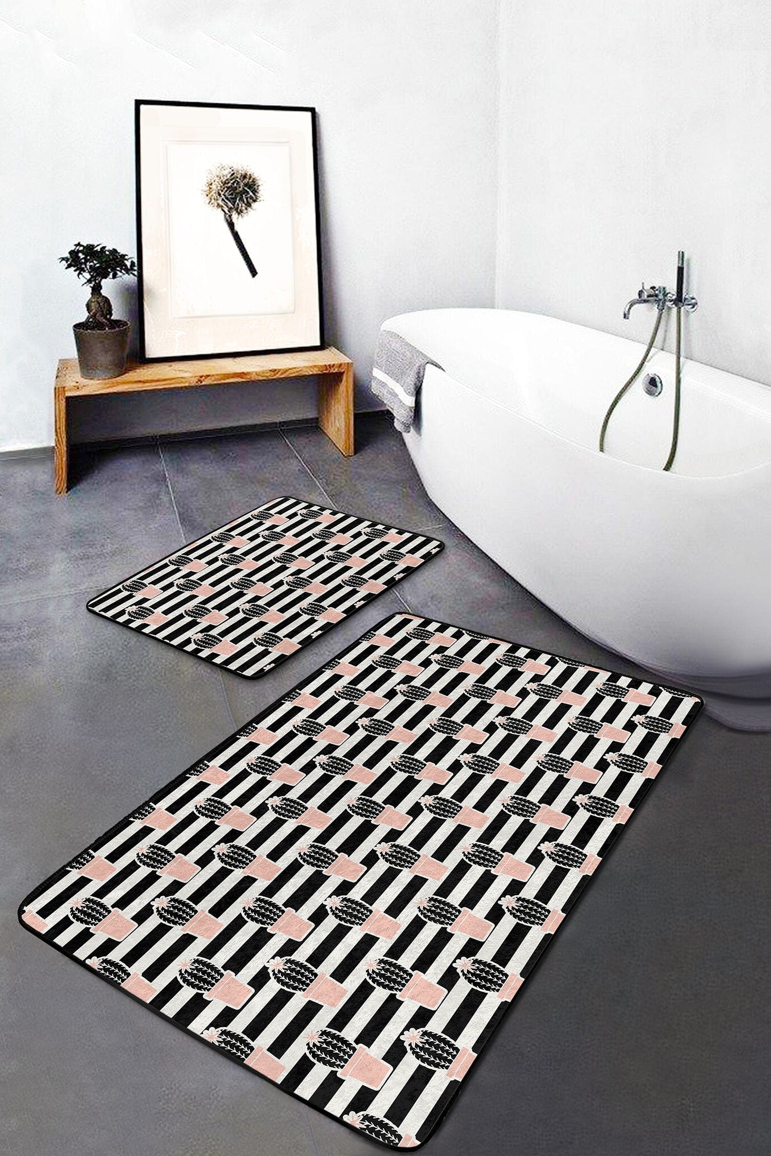 Set di 2 Tappetini da bagno antiscivolo Irem BPS102 Rectangle Multicolore, 100 x 60 cm / 60 x 50 cm