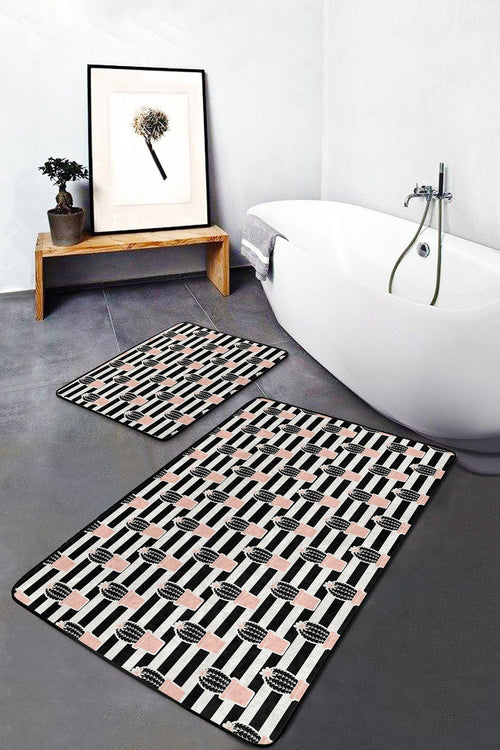 Set di 2 Tappetini da bagno antiscivolo Irem BPS102 Rectangle Multicolore, 100 x 60 cm / 60 x 50 cm