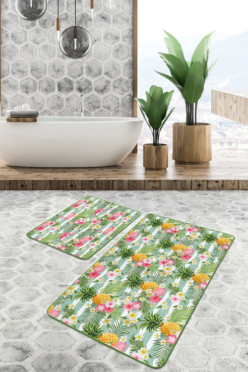 Set di 2 Tappetini da bagno antiscivolo Irem BPS103 Rectangle Multicolore, 100 x 60 cm / 60 x 50 cm