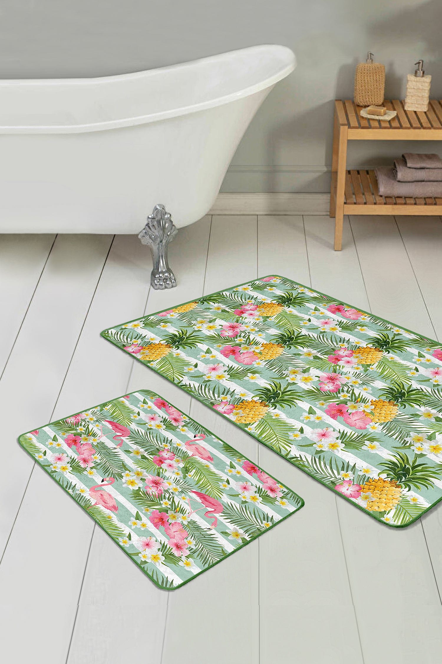 Set di 2 Tappetini da bagno antiscivolo Irem BPS103 Rectangle Multicolore, 100 x 60 cm / 60 x 50 cm (2)