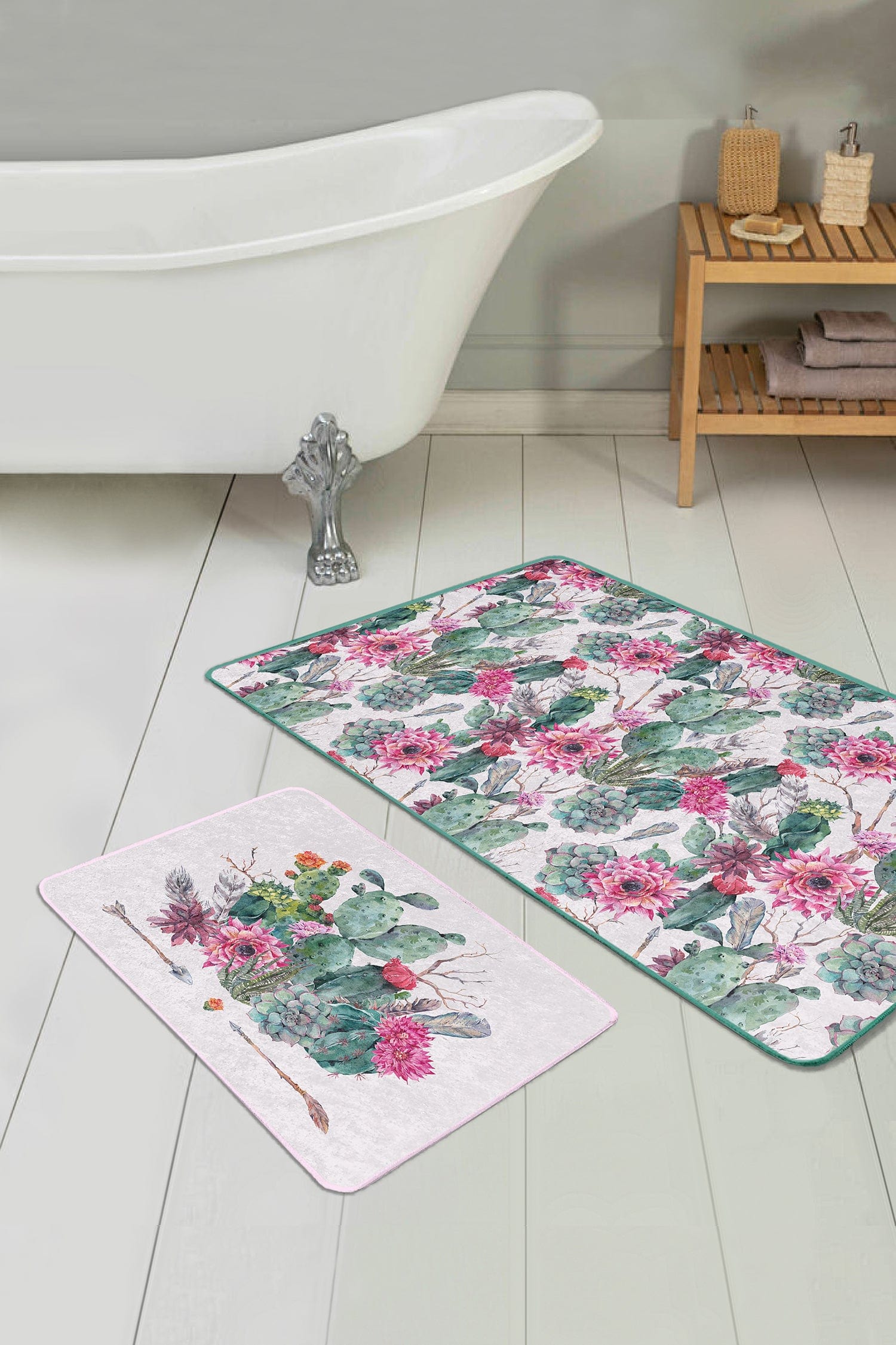 Set di 2 Tappetini da bagno antiscivolo Irem BPS104 Rectangle Multicolore, 100 x 60 cm / 60 x 50 cm