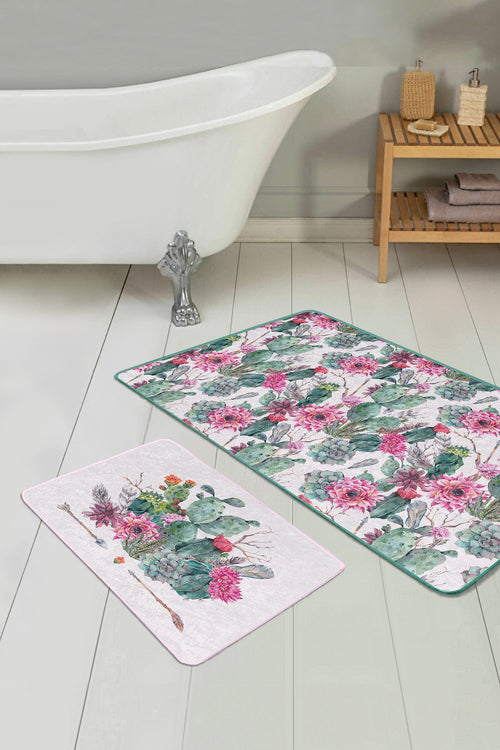 Set di 2 Tappetini da bagno antiscivolo Irem BPS104 Rectangle Multicolore, 100 x 60 cm / 60 x 50 cm