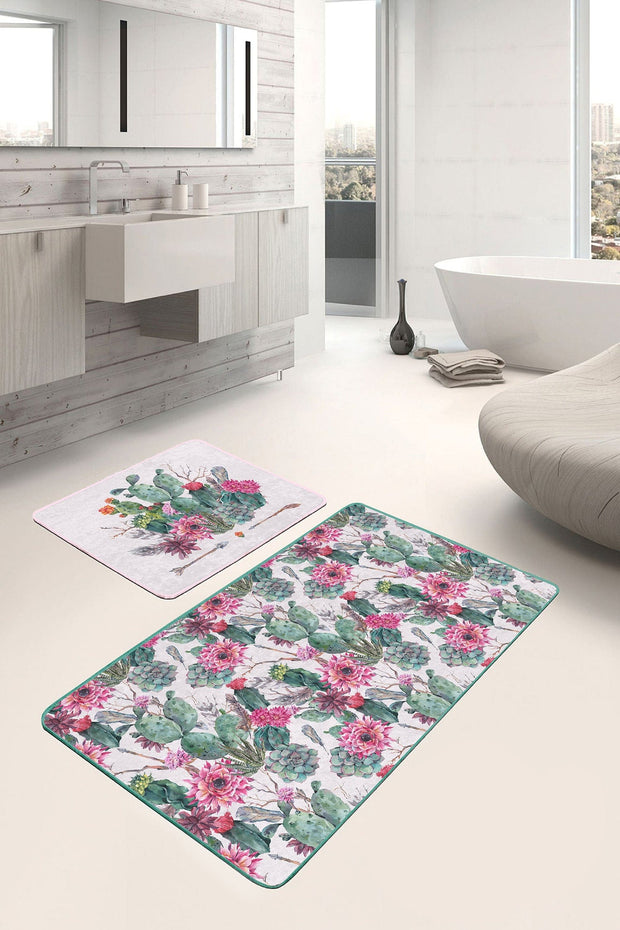 Set di 2 Tappetini da bagno antiscivolo Irem BPS104 Rectangle Multicolore, 100 x 60 cm / 60 x 50 cm (1)
