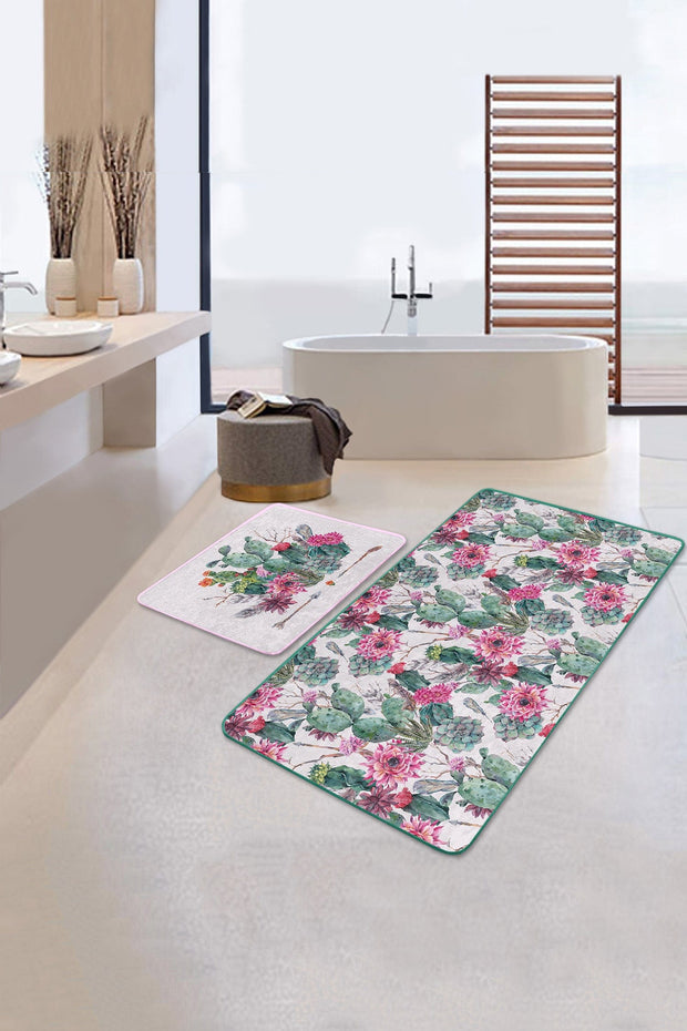 Set di 2 Tappetini da bagno antiscivolo Irem BPS104 Rectangle Multicolore, 100 x 60 cm / 60 x 50 cm (2)