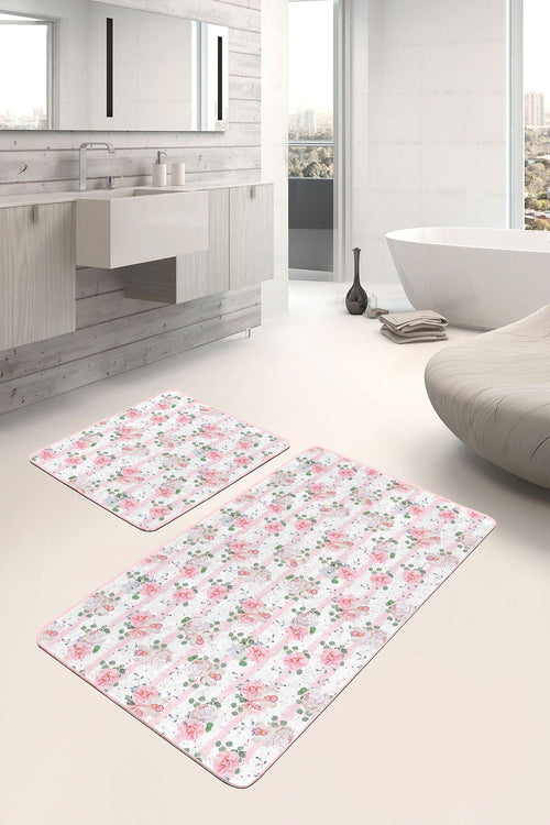 Set di 2 Tappetini da bagno antiscivolo Irem BPS105 Rectangle Multicolore, 100 x 60 cm / 60 x 50 cm