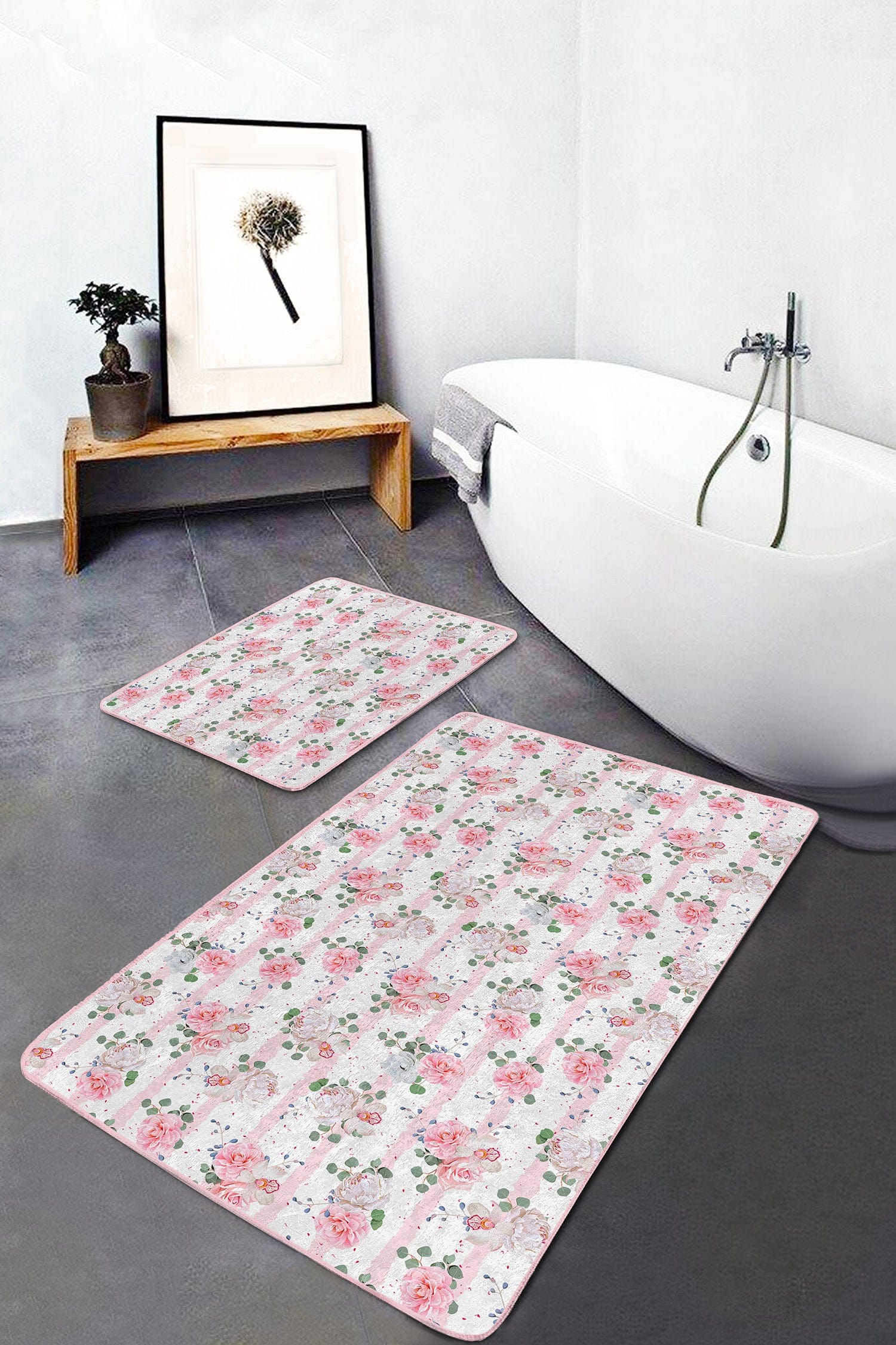 Set di 2 Tappetini da bagno antiscivolo Irem BPS105 Rectangle Multicolore, 100 x 60 cm / 60 x 50 cm (2)