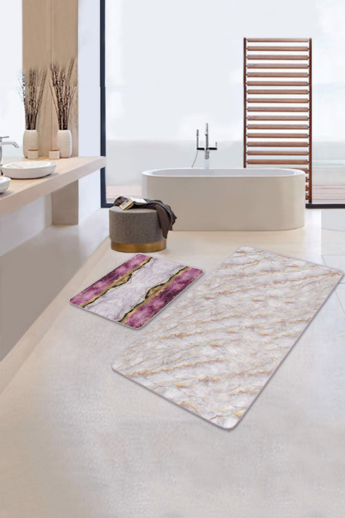 Set di 2 Tappetini da bagno antiscivolo Irem BPS98 Rectangle Multicolore, 100 x 60 cm / 60 x 50 cm