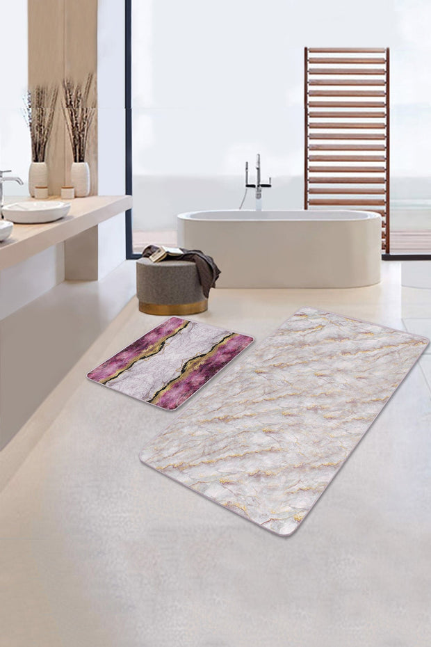 Set di 2 Tappetini da bagno antiscivolo Irem BPS98 Rectangle Multicolore, 100 x 60 cm / 60 x 50 cm