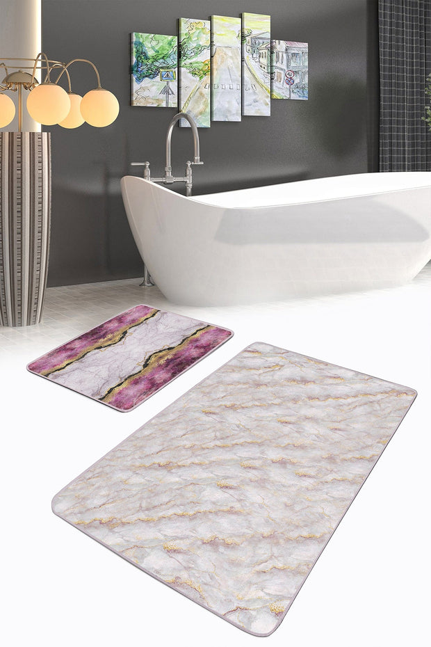 Set di 2 Tappetini da bagno antiscivolo Irem BPS98 Rectangle Multicolore, 100 x 60 cm / 60 x 50 cm (2)