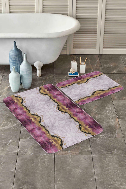 Set di 2 Tappetini da bagno antiscivolo Irem BPS99 Rectangle Multicolore, 100 x 60 cm / 60 x 50 cm