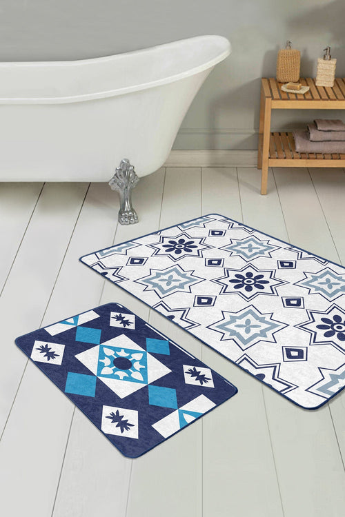 Set di 2 Tappetini da bagno antiscivolo Kader BPS470 Rectangle Multicolore, 100 x 60 cm / 60 x 50 cm