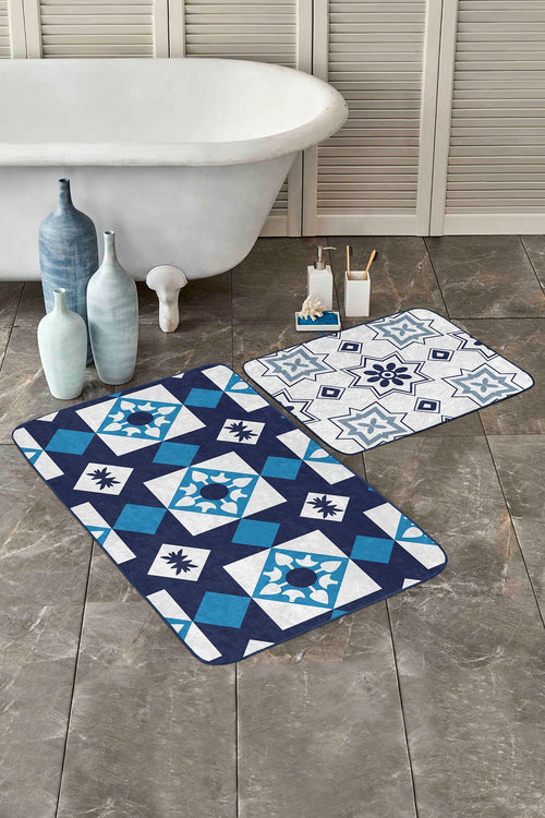 Set di 2 Tappetini da bagno antiscivolo Kader BPS471 Rectangle Multicolore, 100 x 60 cm / 60 x 50 cm