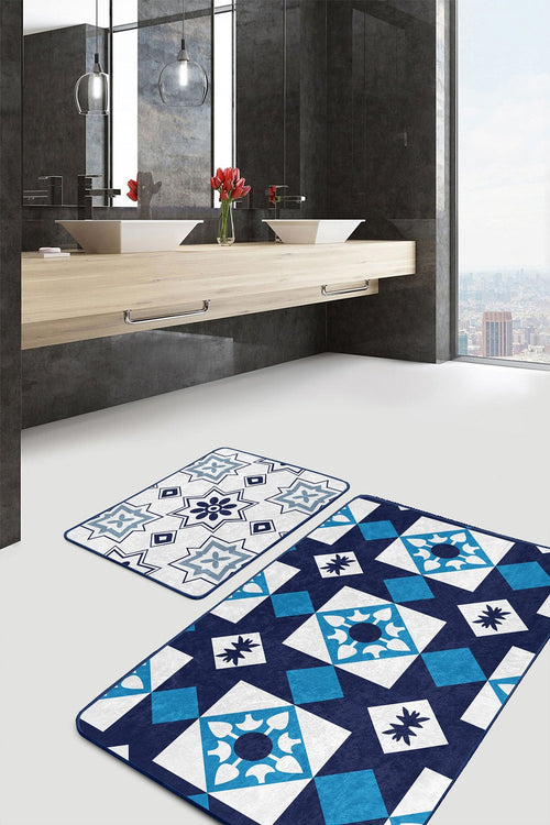 Set di 2 Tappetini da bagno antiscivolo Kader BPS471 Rectangle Multicolore, 100 x 60 cm / 60 x 50 cm (1)