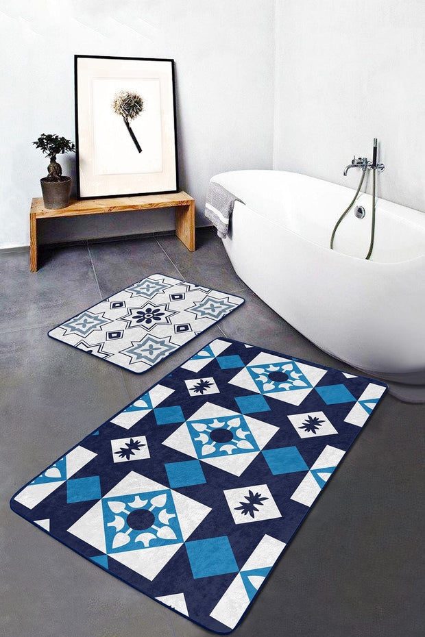 Set di 2 Tappetini da bagno antiscivolo Kader BPS471 Rectangle Multicolore, 100 x 60 cm / 60 x 50 cm (2)