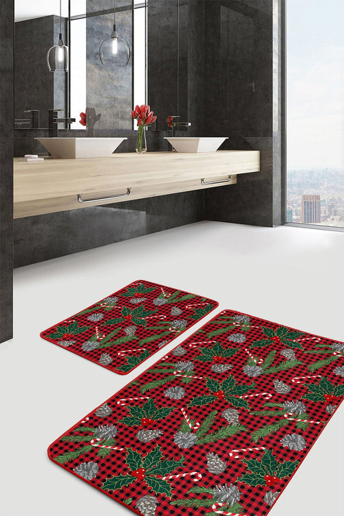 Set di 2 Tappetini da bagno antiscivolo Kader BPS473 Rectangle Multicolore, 100 x 60 cm / 60 x 50 cm