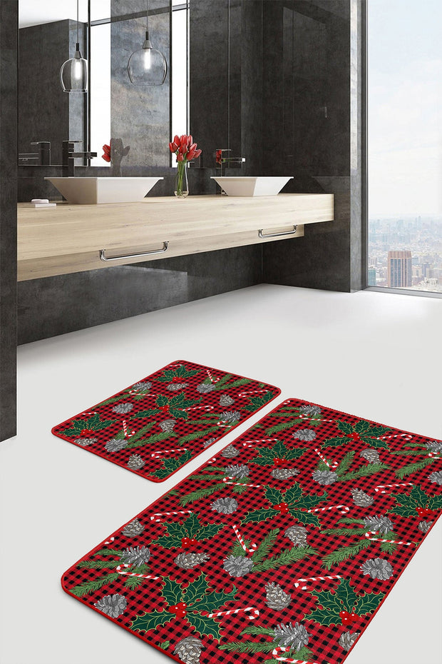 Set di 2 Tappetini da bagno antiscivolo Kader BPS473 Rectangle Multicolore, 100 x 60 cm / 60 x 50 cm