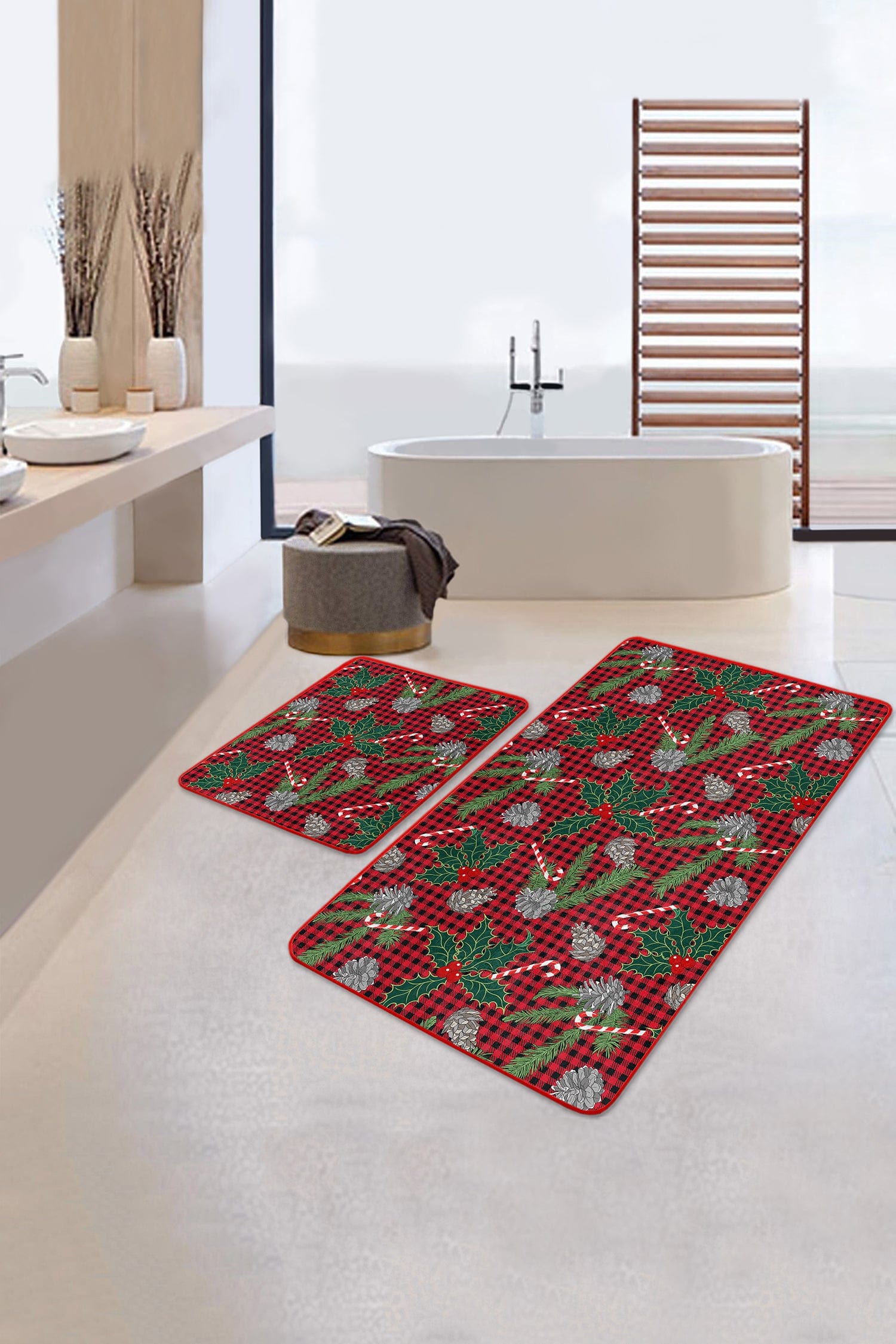 Set di 2 Tappetini da bagno antiscivolo Kader BPS473 Rectangle Multicolore, 100 x 60 cm / 60 x 50 cm (2)