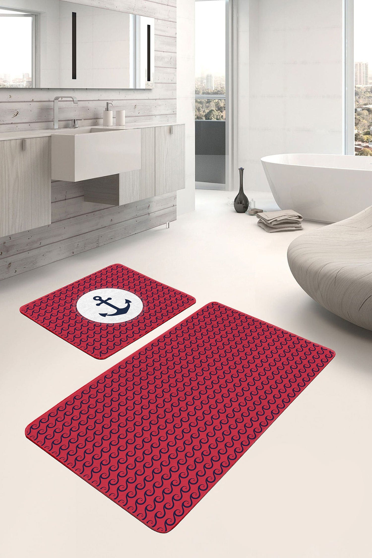 Set di 2 Tappetini da bagno antiscivolo Kenan BPS220 Rectangle Multicolore, 100 x 60 cm / 60 x 50 cm (2)