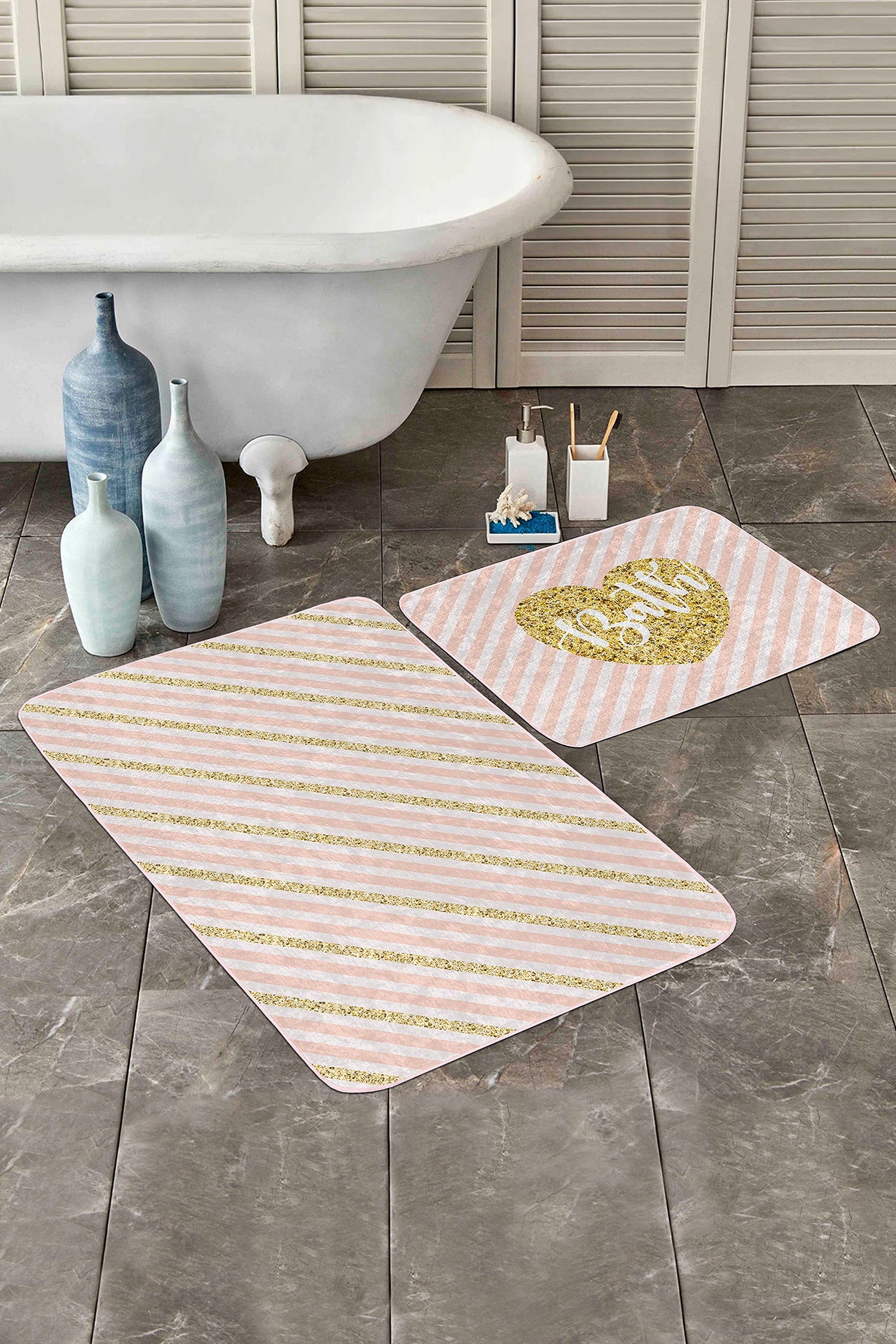 Set di 2 Tappetini da bagno antiscivolo Kenan BPS222 Rectangle Multicolore, 100 x 60 cm / 60 x 50 cm