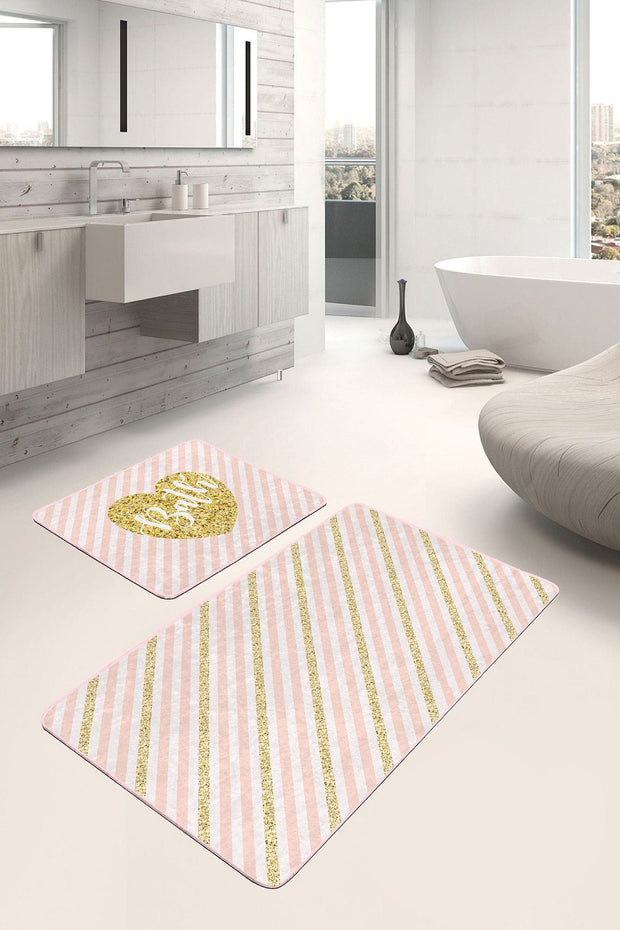 Set di 2 Tappetini da bagno antiscivolo Kenan BPS222 Rectangle Multicolore, 100 x 60 cm / 60 x 50 cm (1)