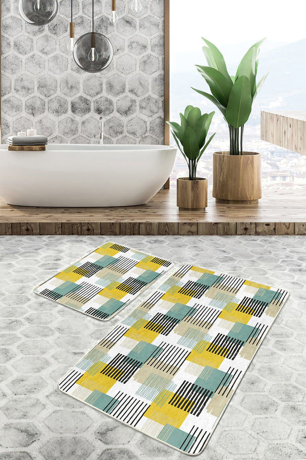 Set di 2 Tappetini da bagno antiscivolo Kenan BPS223 Rectangle Multicolore, 100 x 60 cm / 60 x 50 cm