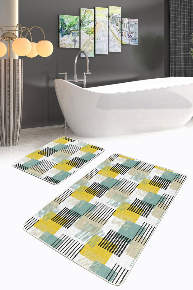 Set di 2 Tappetini da bagno antiscivolo Kenan BPS223 Rectangle Multicolore, 100 x 60 cm / 60 x 50 cm (1)