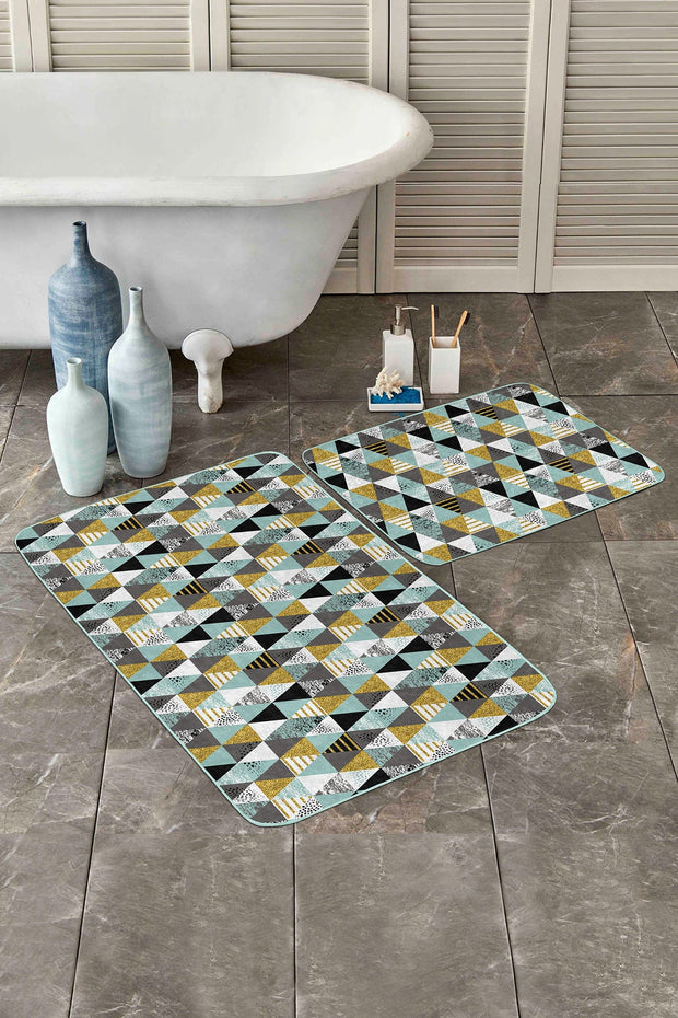 Set di 2 Tappetini da bagno antiscivolo Kenan BPS224 Rectangle Multicolore, 100 x 60 cm / 60 x 50 cm