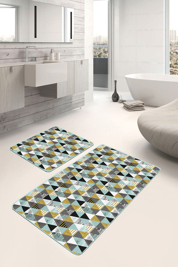 Set di 2 Tappetini da bagno antiscivolo Kenan BPS224 Rectangle Multicolore, 100 x 60 cm / 60 x 50 cm (2)