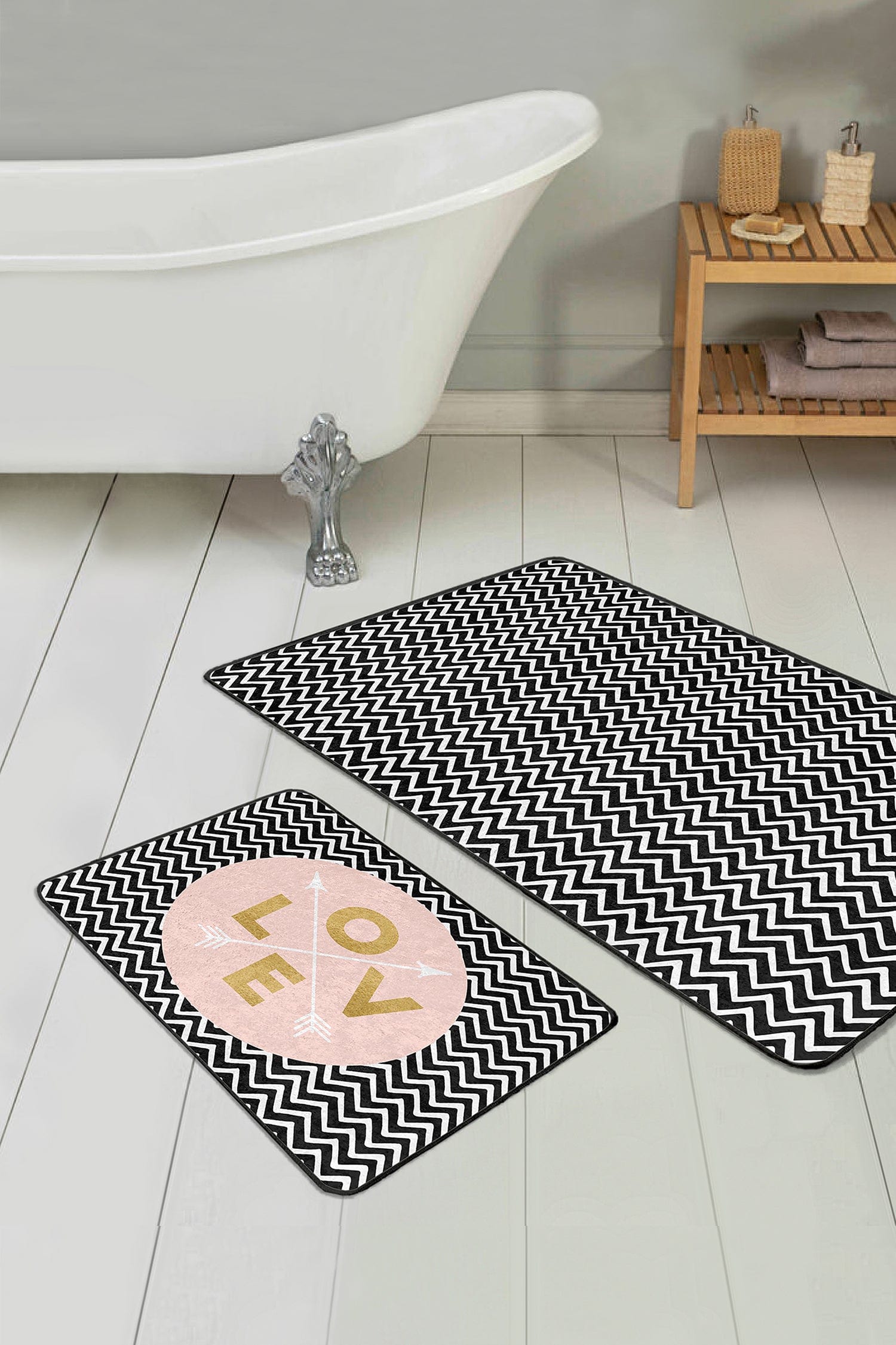 Set di 2 Tappetini da bagno antiscivolo Kenan BPS225 Rectangle Multicolore, 100 x 60 cm / 60 x 50 cm