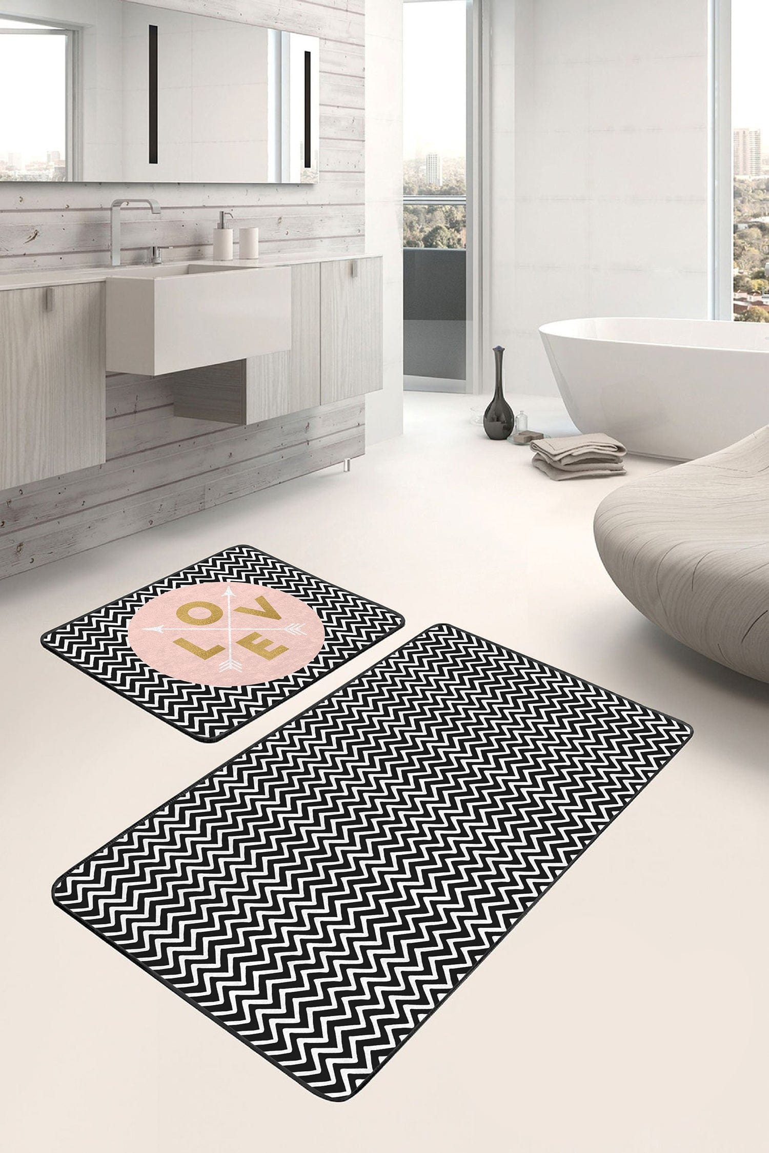 Set di 2 Tappetini da bagno antiscivolo Kenan BPS225 Rectangle Multicolore, 100 x 60 cm / 60 x 50 cm (1)