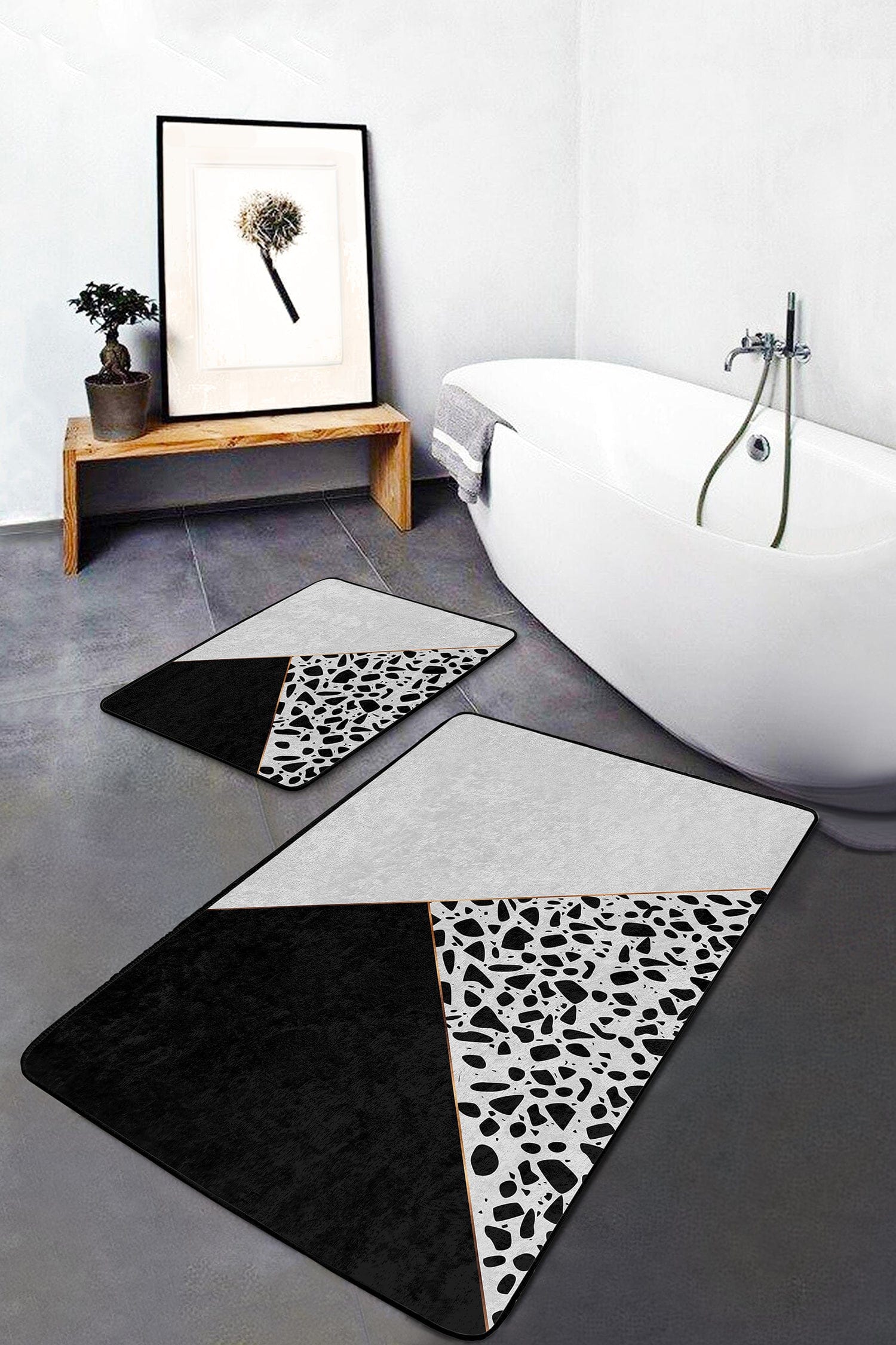 Set di 2 Tappetini da bagno antiscivolo Kenan BPS226 Rectangle Multicolore, 100 x 60 cm / 60 x 50 cm