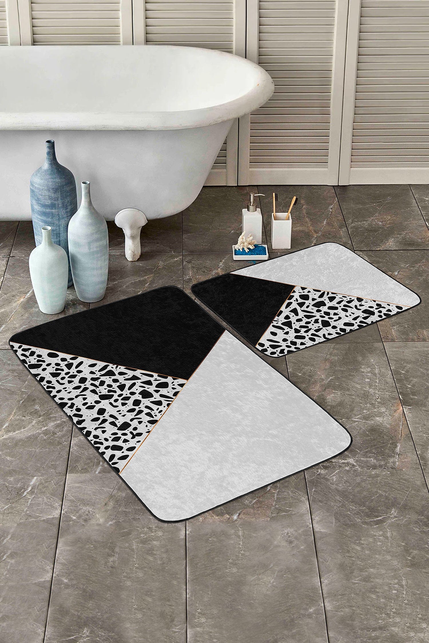 Set di 2 Tappetini da bagno antiscivolo Kenan BPS226 Rectangle Multicolore, 100 x 60 cm / 60 x 50 cm (1)