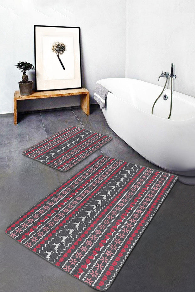 Set di 2 Tappetini da bagno antiscivolo Kenan BPS227 Rectangle Multicolore, 100 x 60 cm / 60 x 50 cm