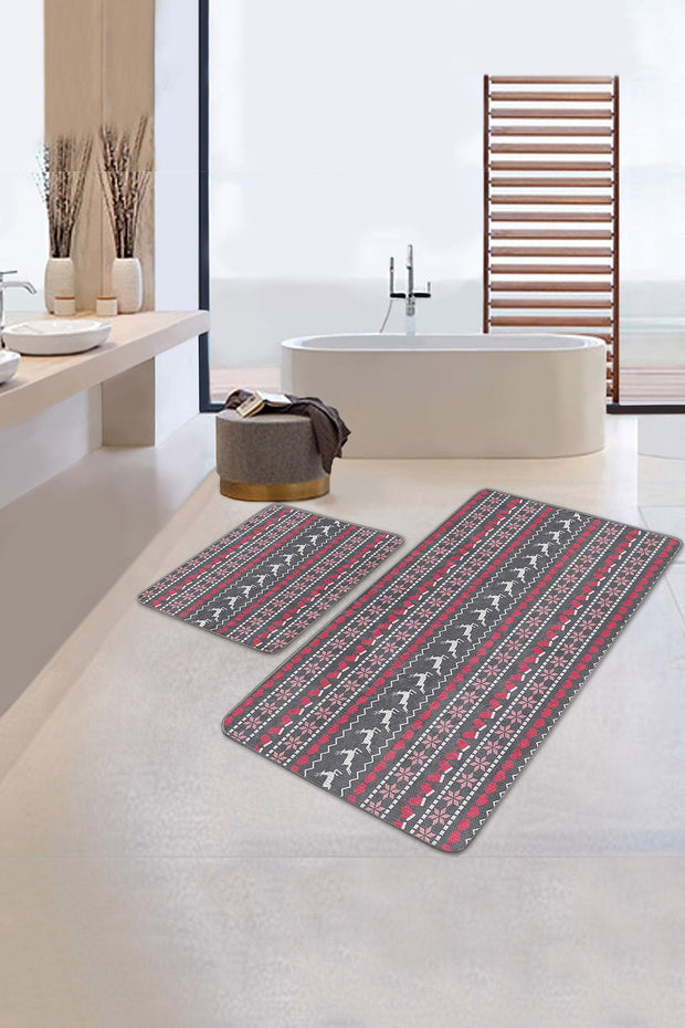 Set di 2 Tappetini da bagno antiscivolo Kenan BPS227 Rectangle Multicolore, 100 x 60 cm / 60 x 50 cm (1)