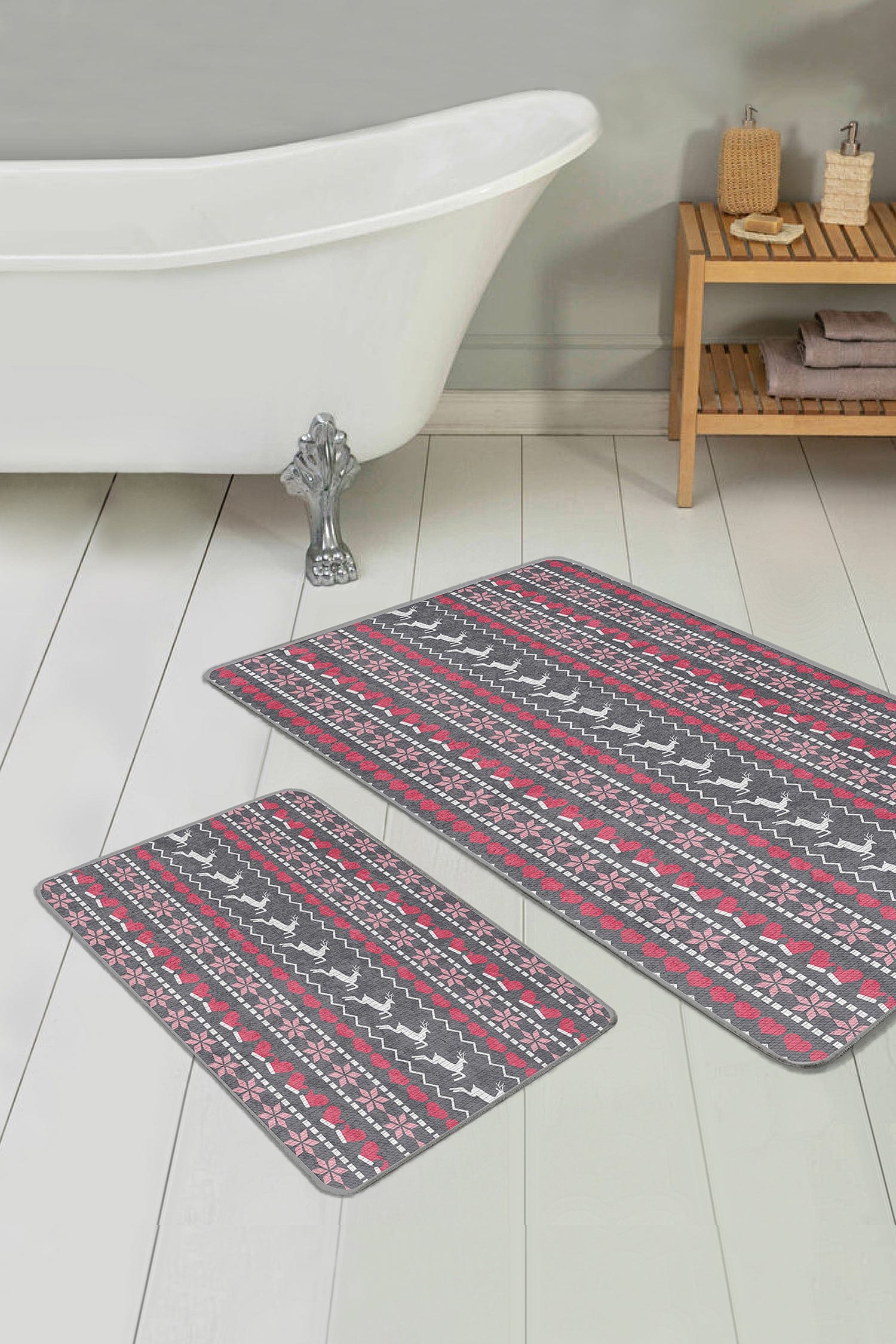 Set di 2 Tappetini da bagno antiscivolo Kenan BPS227 Rectangle Multicolore, 100 x 60 cm / 60 x 50 cm (2)