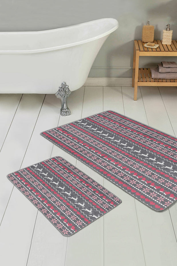 Set di 2 Tappetini da bagno antiscivolo Kenan BPS227 Rectangle Multicolore, 100 x 60 cm / 60 x 50 cm (2)