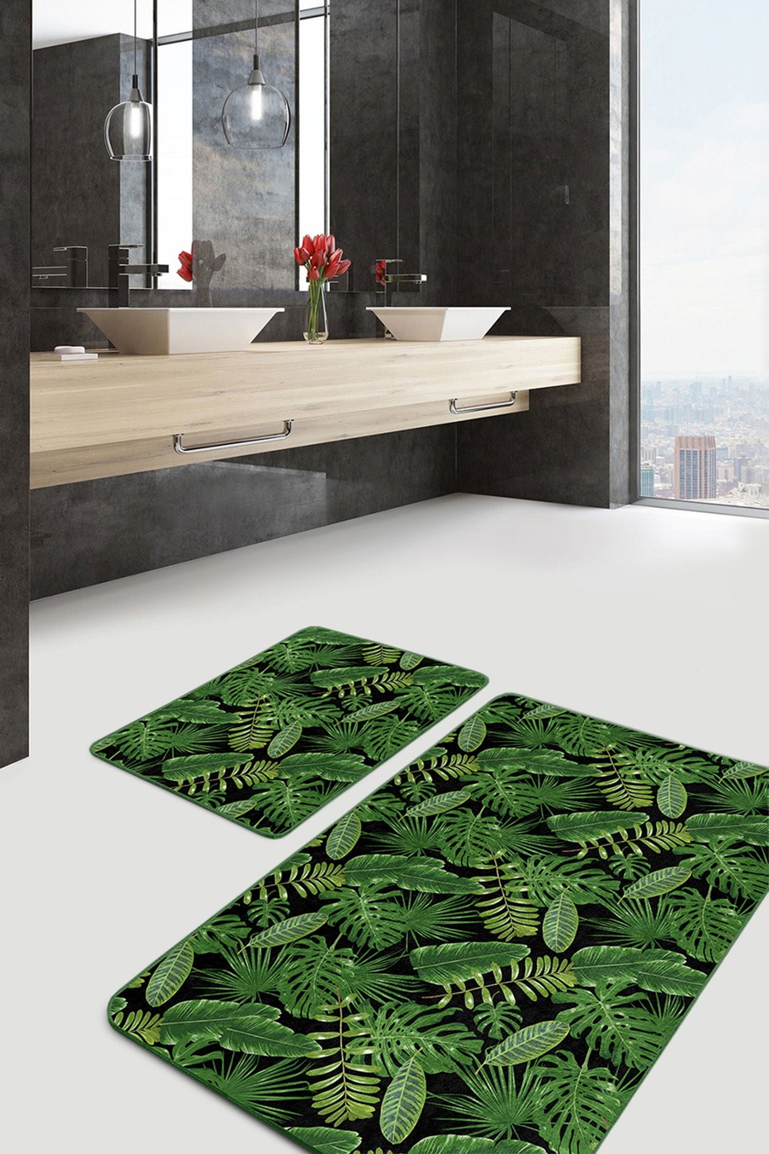 Set di 2 Tappetini da bagno antiscivolo Kenan BPS228 Rectangle Multicolore, 100 x 60 cm / 60 x 50 cm (2)